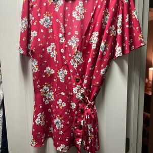LOFT Floral Wrap Top - Red